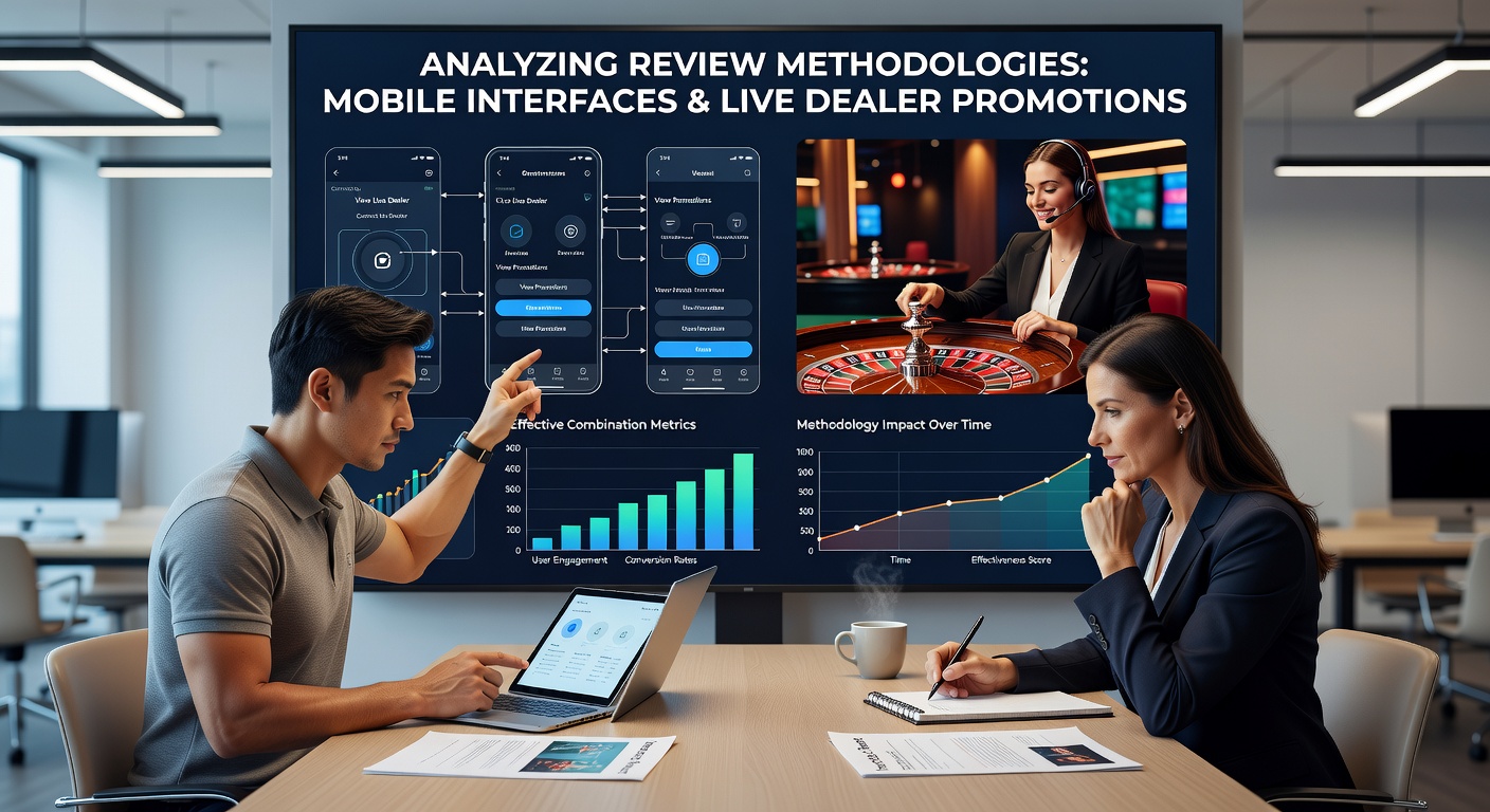 Reviewers examining mobile casino interfaces alongside live dealer promotion data on multiple devices