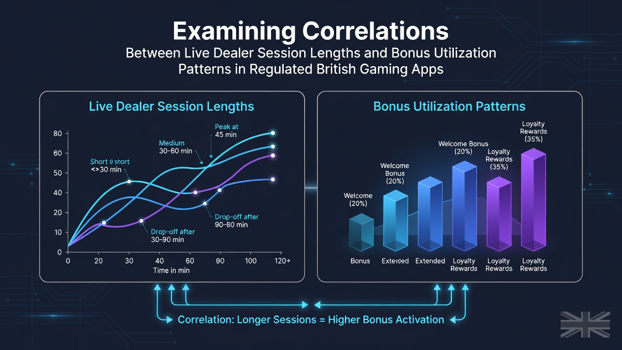 Chart showing live dealer session length data alongside bonus utilization rates in British gaming apps
