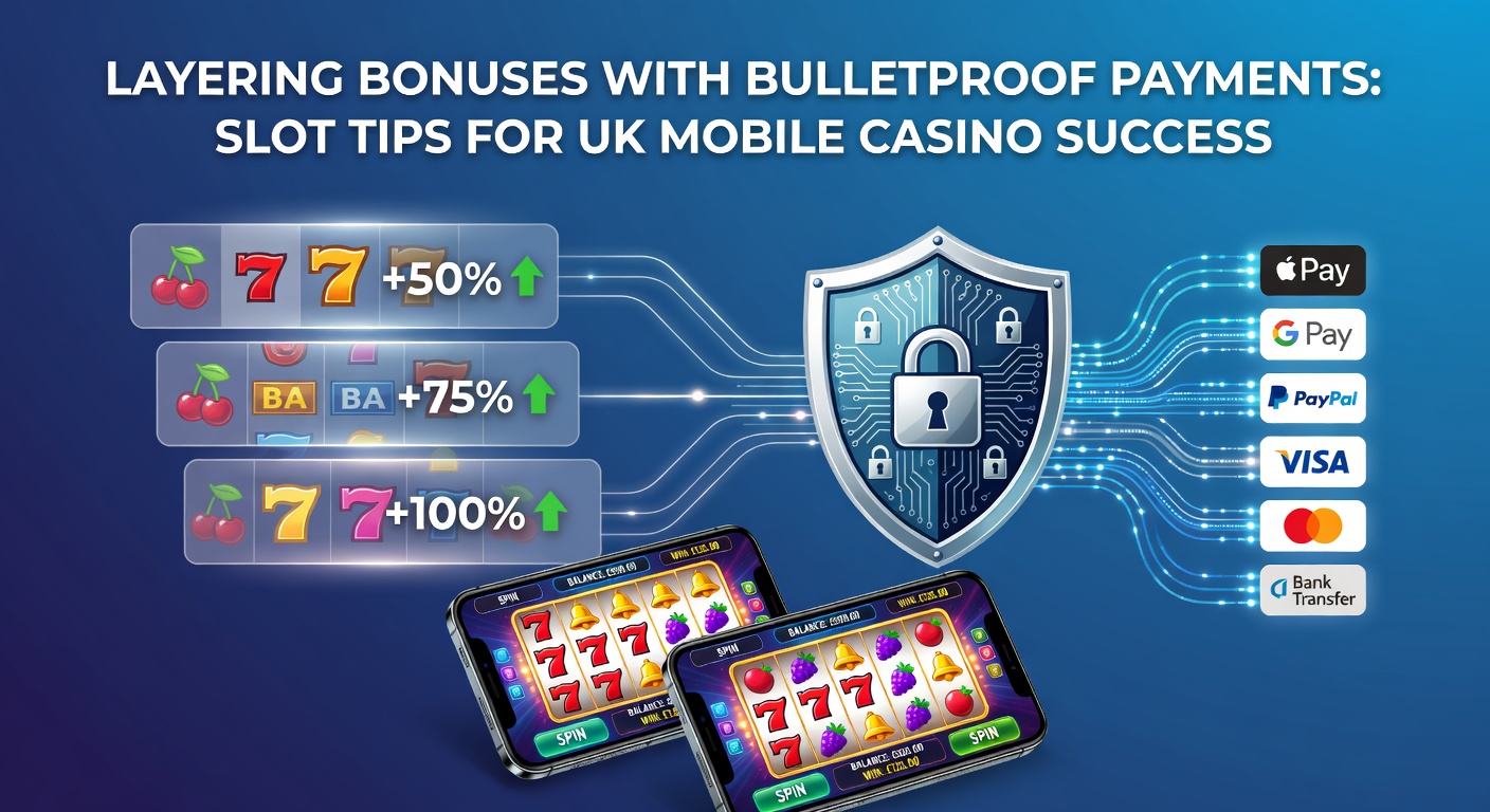 Vibrant mobile slot screen displaying stacked bonus symbols and secure payment icons, illustrating layered strategies for UK players