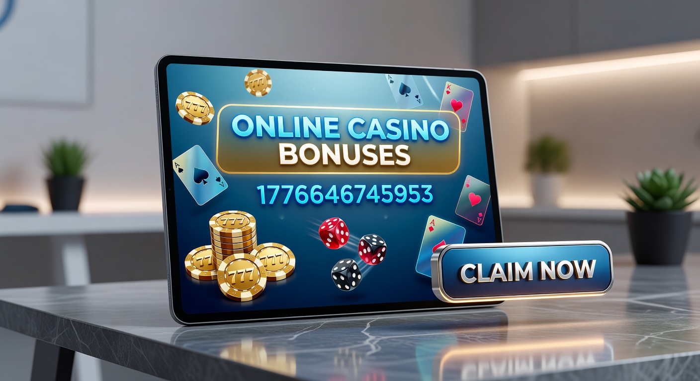 Vibrant display of online casino bonus promotions featuring spinning slots and glowing jackpot icons on a digital screen