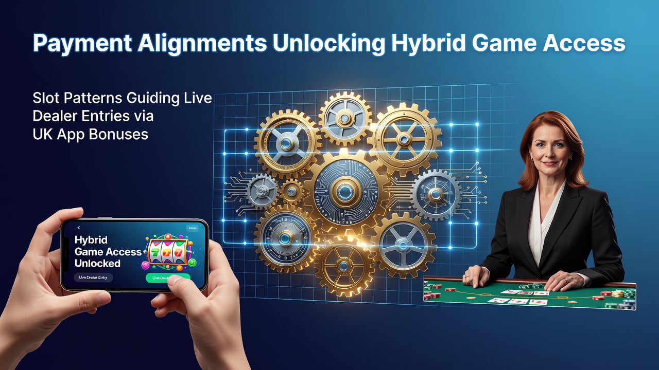 Mobile casino interface showing aligned payment options connecting slot games to live dealer tables through UK app bonuses