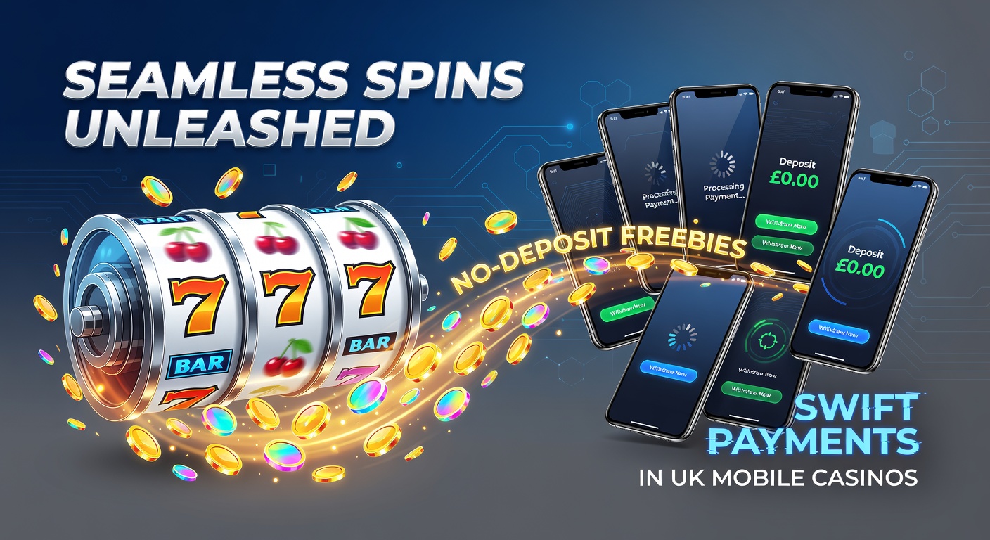 Vibrant mobile casino interface showing spinning slots with no-deposit bonus notifications and quick payout icons