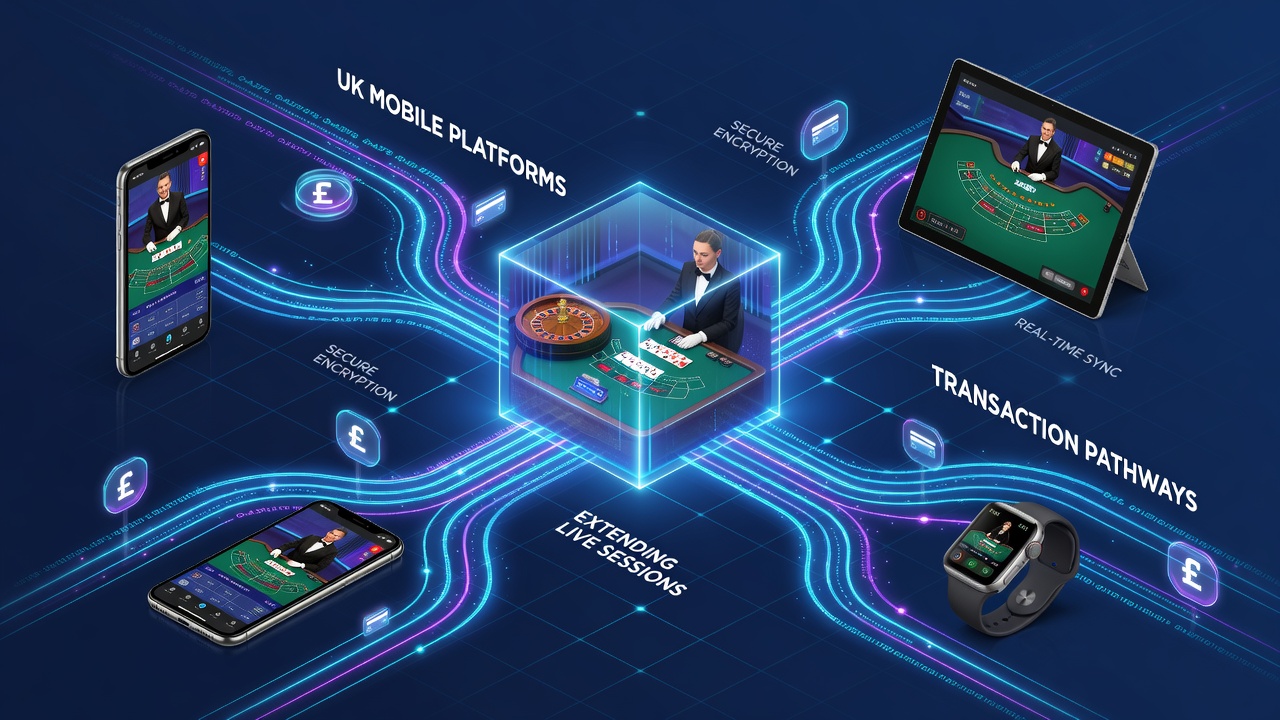 Diagram showing transaction pathways connecting live dealer sessions across mobile platforms