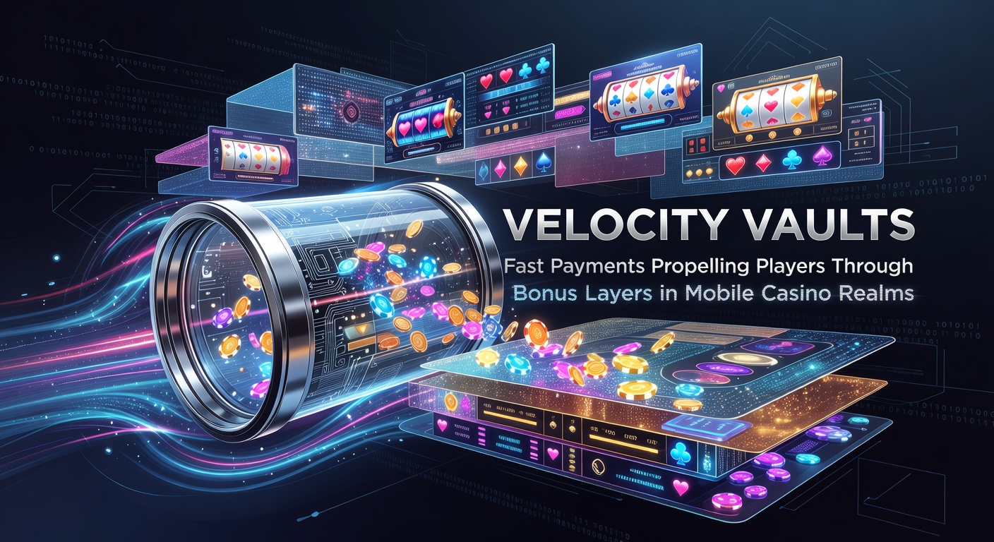 Dynamic graphic showing lightning-fast payment streams bursting through layered vault doors in a vibrant mobile casino interface, symbolizing rapid access to bonus levels